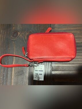 Orvis Red Leather Wristlet Clutch with Removable Strap
